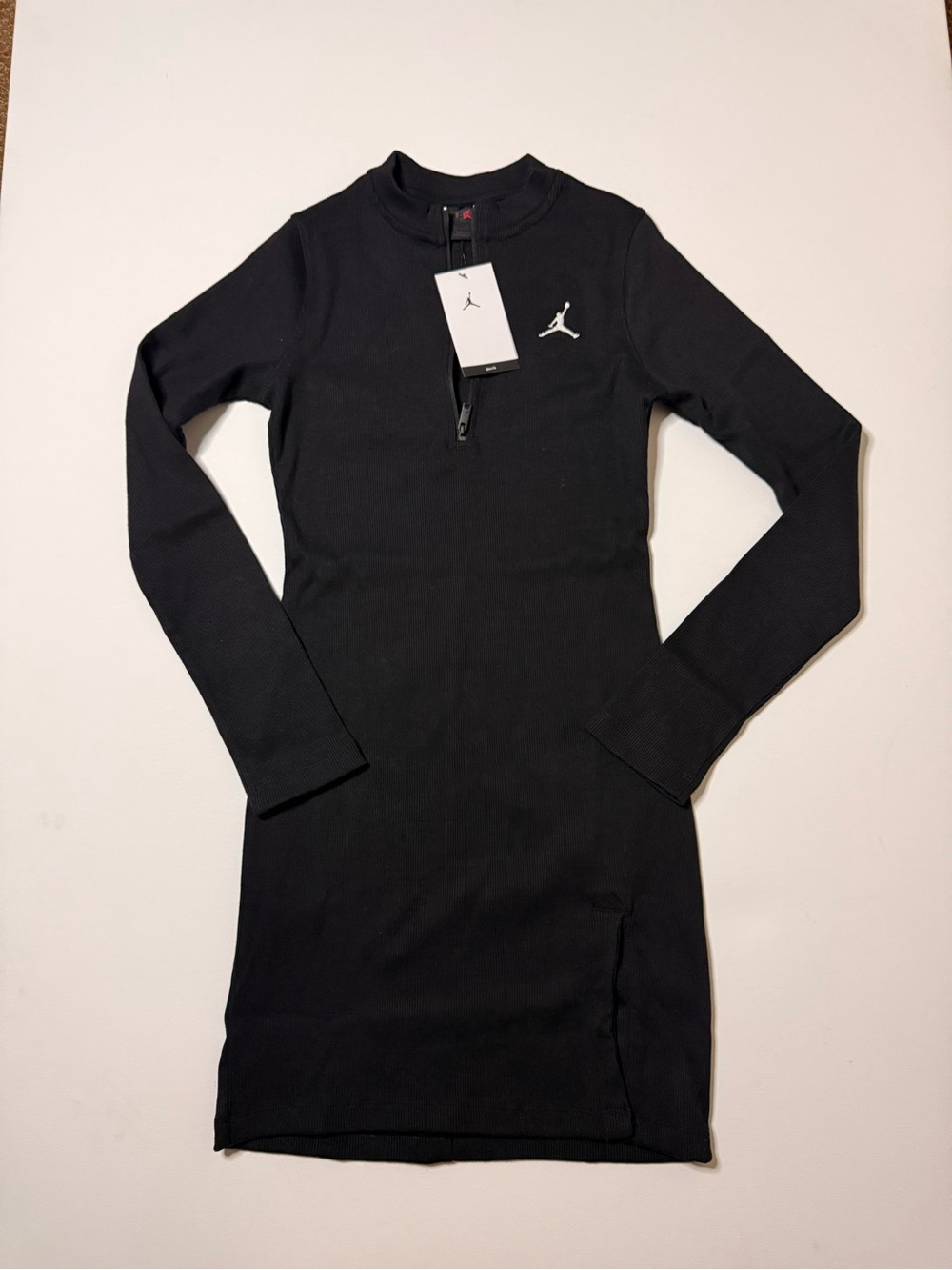 Jordan Black Long Sleeve Athletic Mini Dress with Zipper